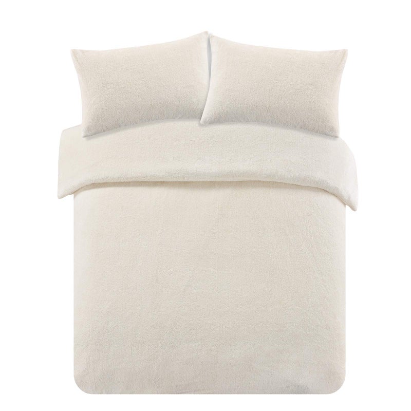Brentfords Cream Teddy Fleece Duvet Set Double Teddy Fleece Bedding Set Quilt Cover Double Winter Warming Duvet Covers with Pillowcases Soft Fluffy Comfy
