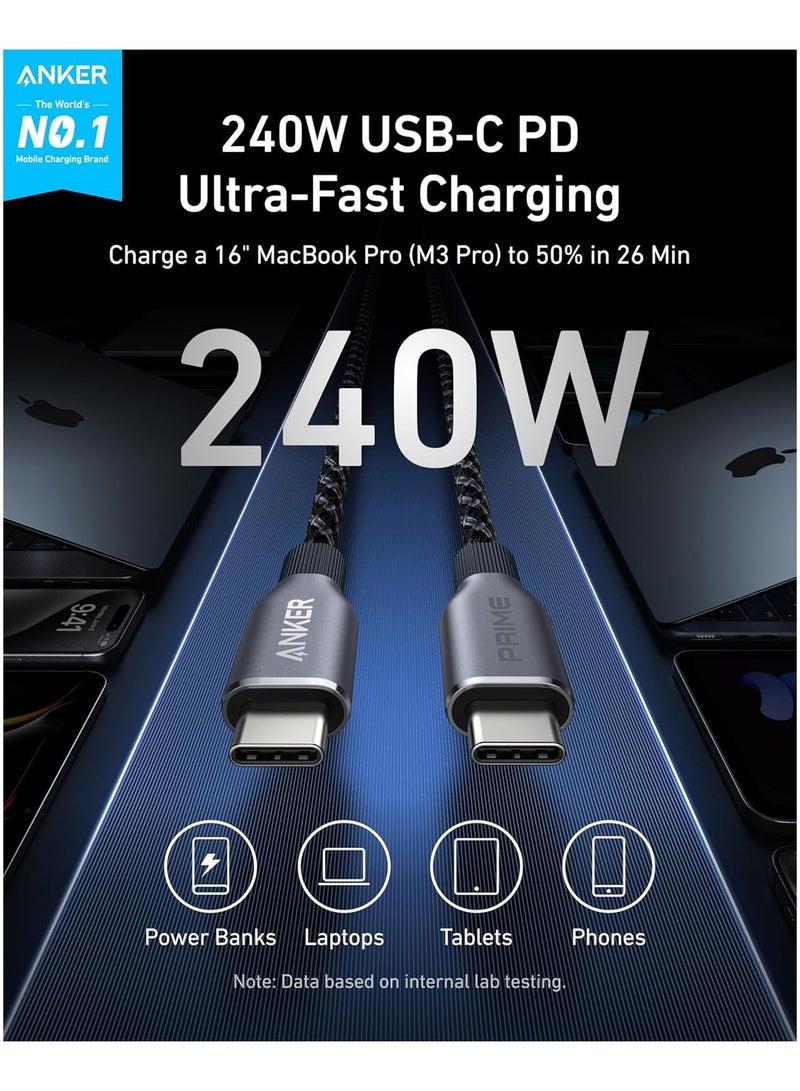 كابل أنكر برايم USB C إلى USB C، 240 واط بطول 3 أقدام، كابل USB C للشحن السريع، مصنوع من النايلون المعاد تدويره مع متانة عالية، كابل USB 2.0 لجهاز iPhone 15/15 Pro/15 Pro Max/15 Plus، MacBook، iPad، Galaxy S24 - Image 2