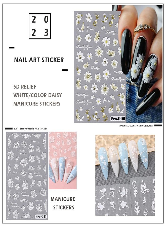 Penugo 8 Pcs Self-Adhesive Nail Stickers, 5D Embossed Engraved Flower Nail Art Stickers, Nail Decorations Accessories - Image 3