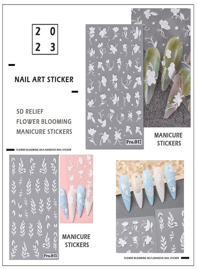 Penugo 8 Pcs Self-Adhesive Nail Stickers, 5D Embossed Engraved Flower Nail Art Stickers, Nail Decorations Accessories - Image 4