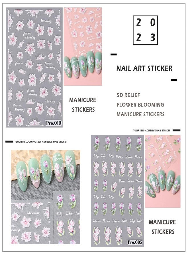 Penugo 8 Pcs Self-Adhesive Nail Stickers, 5D Embossed Engraved Flower Nail Art Stickers, Nail Decorations Accessories - Image 5