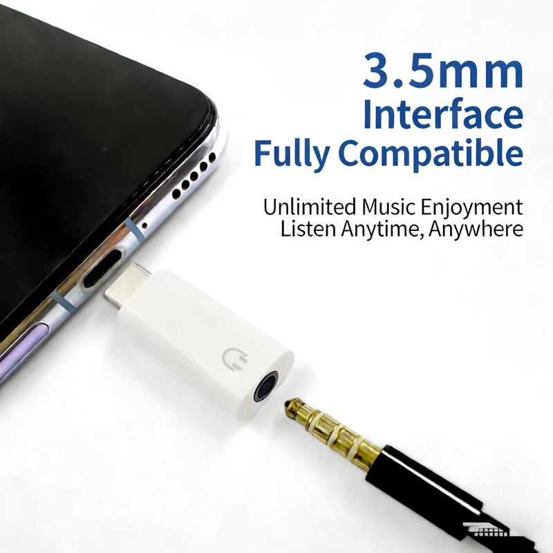 محول USB-C أبيض إلى مقبس سماعة رأس 3.5 مم، محول من Type-C إلى AUX للهواتف الذكية وأجهزة الكمبيوتر المحمولة مع قطعتين من المحول للاستماع والمكالمات الصوتية - Image 3