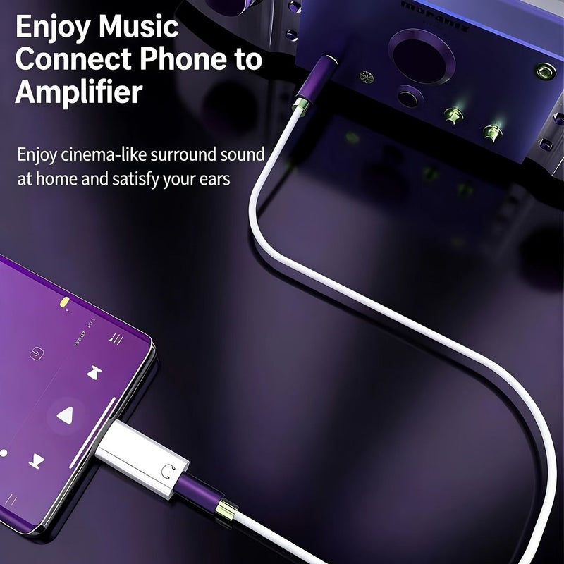 محول USB-C أبيض إلى مقبس سماعة رأس 3.5 مم، محول من Type-C إلى AUX للهواتف الذكية وأجهزة الكمبيوتر المحمولة مع قطعتين من المحول للاستماع والمكالمات الصوتية - Image 4