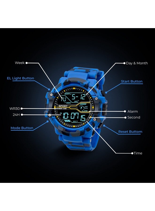 ASGARD Multi Functional Sports Digital Dial Men's Silicone Watch (Camo Blue) - Image 2