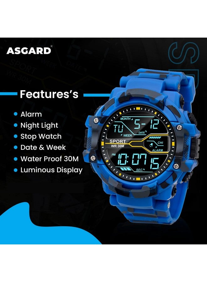 ASGARD Multi Functional Sports Digital Dial Men's Silicone Watch (Camo Blue) - Image 3