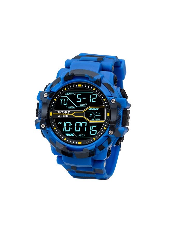 ASGARD Multi Functional Sports Digital Dial Men's Silicone Watch (Camo Blue) - Image 1