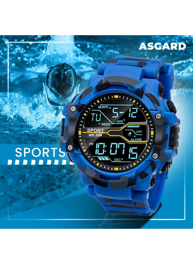 ASGARD Multi Functional Sports Digital Dial Men's Silicone Watch (Camo Blue) - Image 4