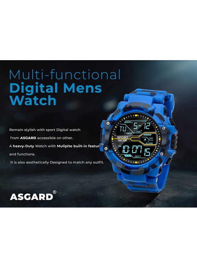 ASGARD Multi Functional Sports Digital Dial Men's Silicone Watch (Camo Blue) - Image 5