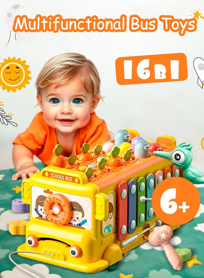 Baby Sensory Toys Pounding Toys Early Education Musical Learning Toy Multi-Function Toy Bus  Multifunctional Activity Cube Baby Toys 16 in 1 Learning Educational Push Toddler Toys - Image 1