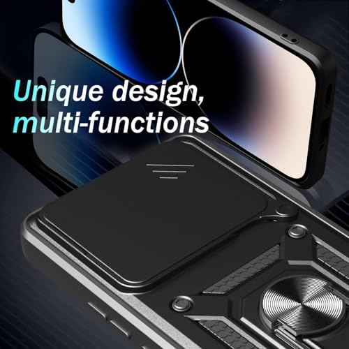 SPAZY CASE® Vivo V60e 5G Back Cover | Heavy Duty Hybrid Case with 360 Degree Rotating Finger Ring Holder + Slider Shutter Camera Protection Case for Vivo V60e 5G - Blue - Image 5