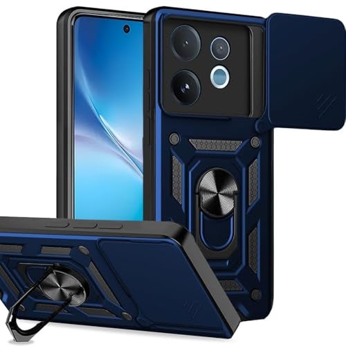 SPAZY CASE® Vivo V60e 5G Back Cover | Heavy Duty Hybrid Case with 360 Degree Rotating Finger Ring Holder + Slider Shutter Camera Protection Case for Vivo V60e 5G - Blue - Image 1