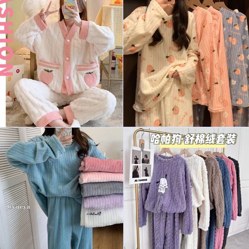 2025 Fall/Winter Coral Fleece Pajamas Home Clothes Flannel Plus Size Thickened Cute Fashion Long Cardigan Suit Women - Image 2