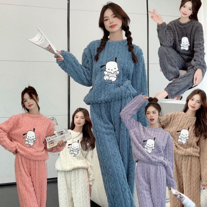 2025 Fall/Winter Coral Fleece Pajamas Home Clothes Flannel Plus Size Thickened Cute Fashion Long Cardigan Suit Women - Image 3