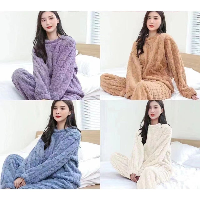 2025 Fall/Winter Coral Fleece Pajamas Home Clothes Flannel Plus Size Thickened Cute Fashion Long Cardigan Suit Women - Image 4