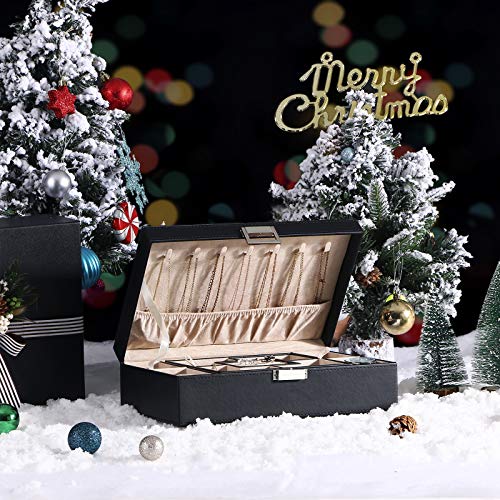 BEWISHOME Mens Jewelry Box, Jewelry Organizer with 4 Watch Case Removable Tray, Jewelry Storage Case for Necklace, Earring Ring Bracelet, PU Leather, Velvet Lining Black SSH07B - Image 3