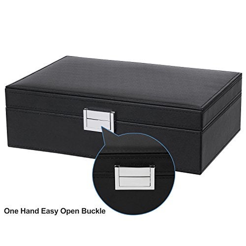 BEWISHOME Mens Jewelry Box, Jewelry Organizer with 4 Watch Case Removable Tray, Jewelry Storage Case for Necklace, Earring Ring Bracelet, PU Leather, Velvet Lining Black SSH07B - Image 5