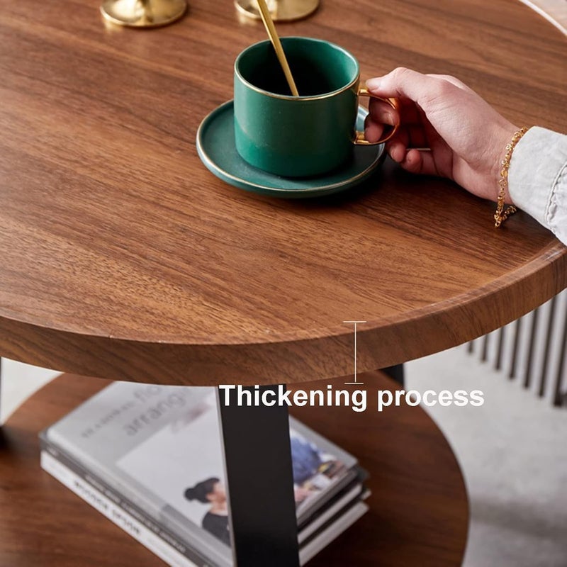 Harmony HomeModern Light Luxury Style Round Double-Layer Walnut Coffee Table, Suitable for Home Living Room Decoration - Image 5