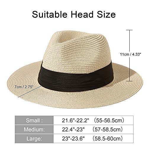 Lanzom Summer Beach Sun Hats for Men Women Foldable Floppy Travel Packable Staw Hat, Wide Brim Hat (Style B-Beige, Medium Size:Fit for 22.5"-23") - Image 3
