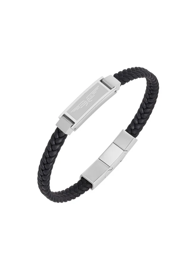 POLICE Voltline Black Braided Leather Bracelet for Men