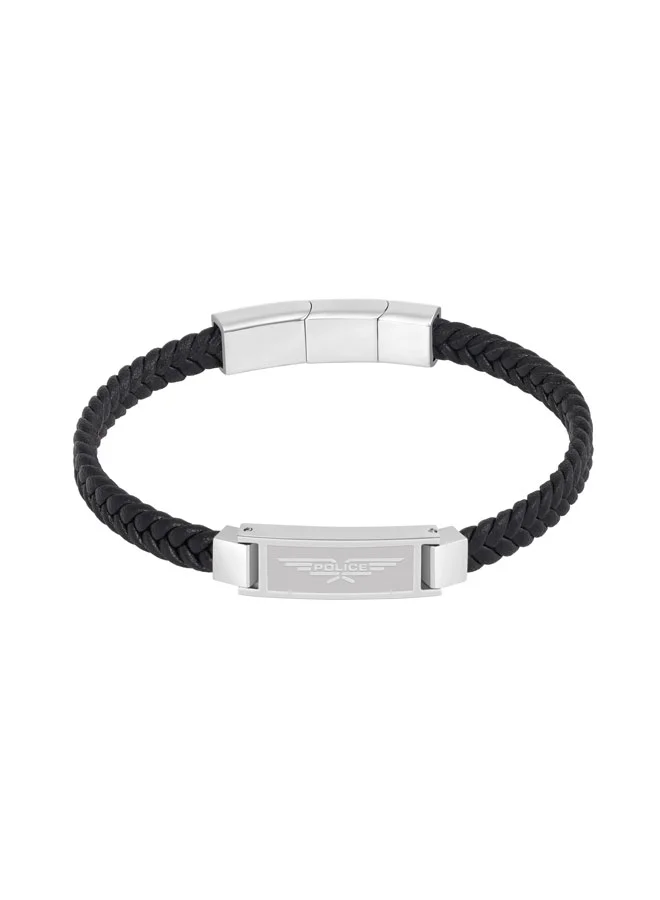 POLICE Voltline Black Braided Leather Bracelet for Men