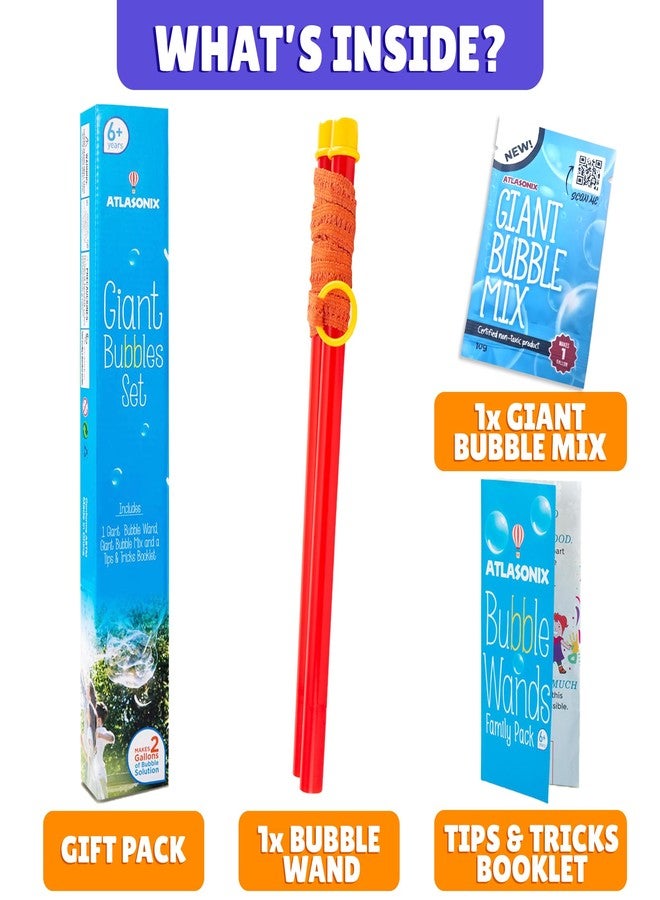 Atlasonix Giant Bubbles Kit - Incl. Big Bubble Wand, Giant Bubble Mix for Making 7.6ls of Natural Non-Toxic Bubble Solution and Booklet. Birthdays, Outdoor Family Fun for Girls, Boys and Friends - Image 2