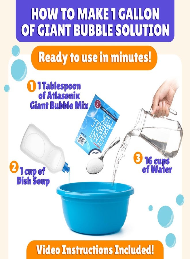 Atlasonix Giant Bubbles Kit - Incl. Big Bubble Wand, Giant Bubble Mix for Making 7.6ls of Natural Non-Toxic Bubble Solution and Booklet. Birthdays, Outdoor Family Fun for Girls, Boys and Friends - Image 4