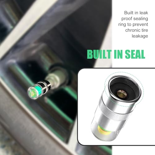 MOXRUQ 4 PCS Car Tire Pressure Monitor Valve Stem Caps, 2.4Bar 36PSI Tire Pressure Monitor Sensor Indicator, 3 Color Eye Alert Tire Pressure Monitor Valve Caps with Pressure Gauge, Fit for Most Cars - Image 5