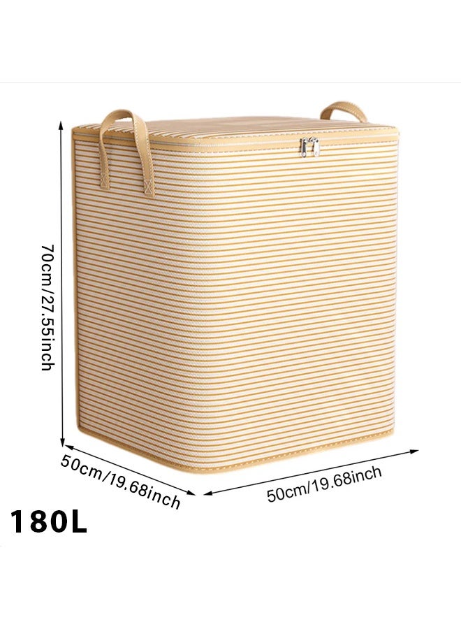Clothes Hamper with Dustproof Design - Heavy Loading Fabric Storage Bin (180L, 50x50x70cm) with Zippered Lid & Durable Handles - Large Capacity Closet Organizer for Blankets, Clothes, Cotton Quilt, and Moving Packing - Image 2