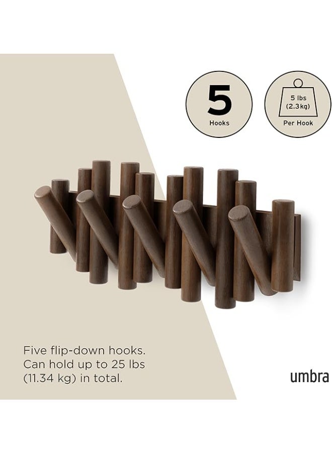 Umbra Picket Rail Hook Coat Rack, Aged Walnut 5-Hook - Image 2