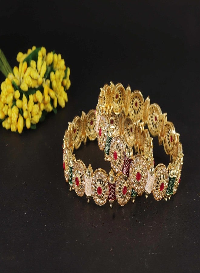 NMII Golden Metal Bangles Set For Women & Girls with Zircon Diamond Stone | Bridal Bangles Golden | AD Bangles | Golden Kada | Chudi Bangles | Girl's Bangles Bracelet-(MAH117-Gold-2.2) - Image 5