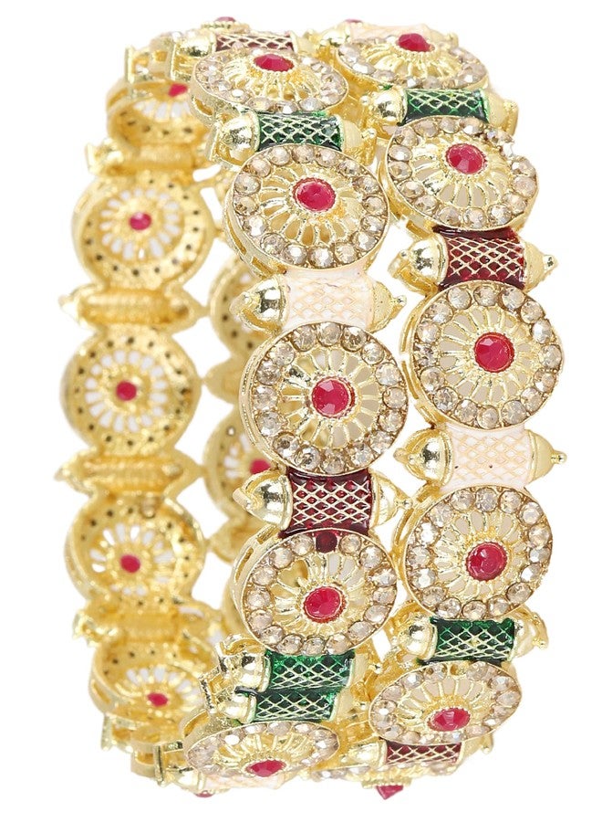 NMII Golden Metal Bangles Set For Women & Girls with Zircon Diamond Stone | Bridal Bangles Golden | AD Bangles | Golden Kada | Chudi Bangles | Girl's Bangles Bracelet-(MAH117-Gold-2.2) - Image 1