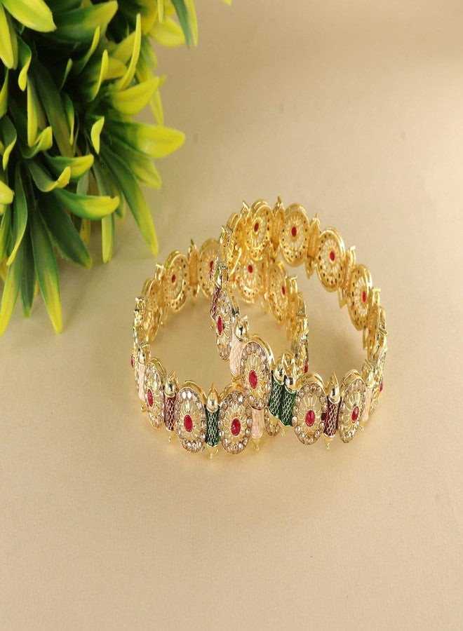 NMII Golden Metal Bangles Set For Women & Girls with Zircon Diamond Stone | Bridal Bangles Golden | AD Bangles | Golden Kada | Chudi Bangles | Girl's Bangles Bracelet-(MAH117-Gold-2.2) - Image 3