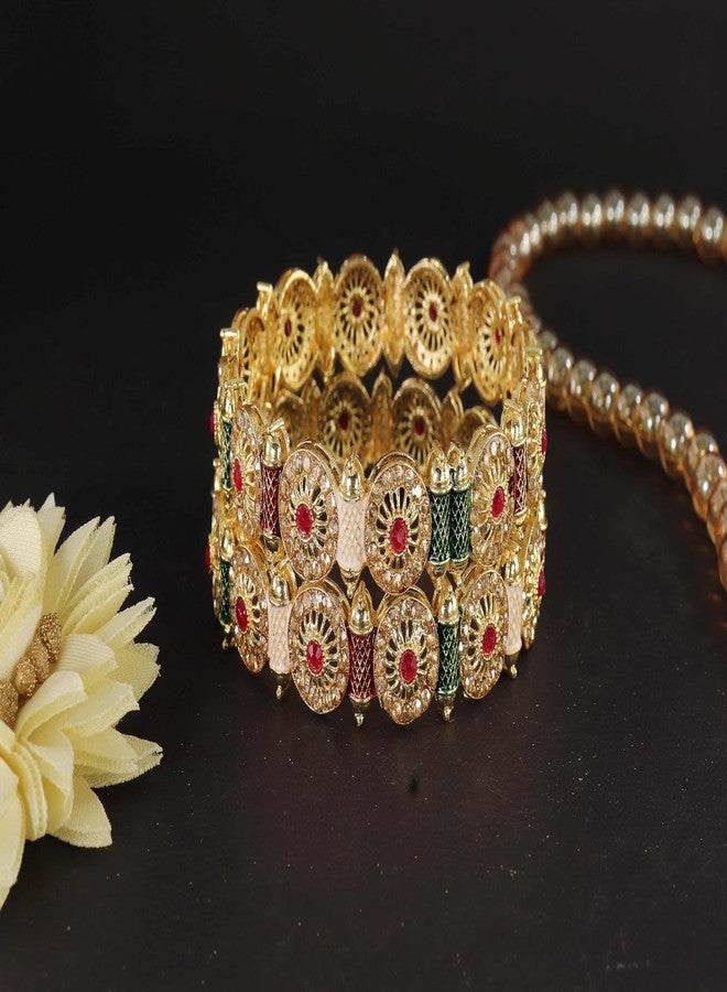 NMII Golden Metal Bangles Set For Women & Girls with Zircon Diamond Stone | Bridal Bangles Golden | AD Bangles | Golden Kada | Chudi Bangles | Girl's Bangles Bracelet-(MAH117-Gold-2.2) - Image 4