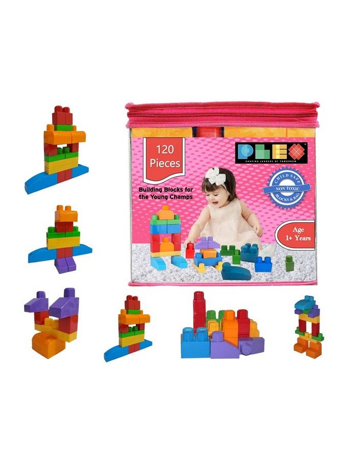 plex Building & Construction Blocks ; 1+ Years Of Age ; Multi Color Blocks ; Perfect For Indoor & Outdoor ; Educational Toy ; Interlocking Blocks (Pink Bag 120 Pcs Blocks) - Image 1