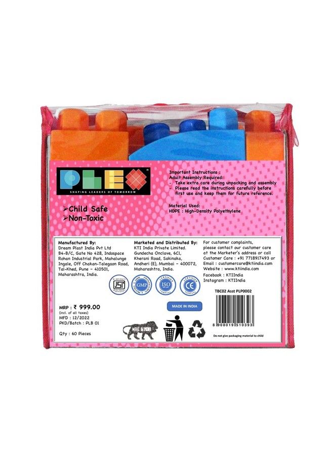 plex Building & Construction Blocks ; 1+ Years Of Age ; Multi Color Blocks ; Perfect For Indoor & Outdoor ; Educational Toy ; Interlocking Blocks (Pink Bag 120 Pcs Blocks) - Image 5