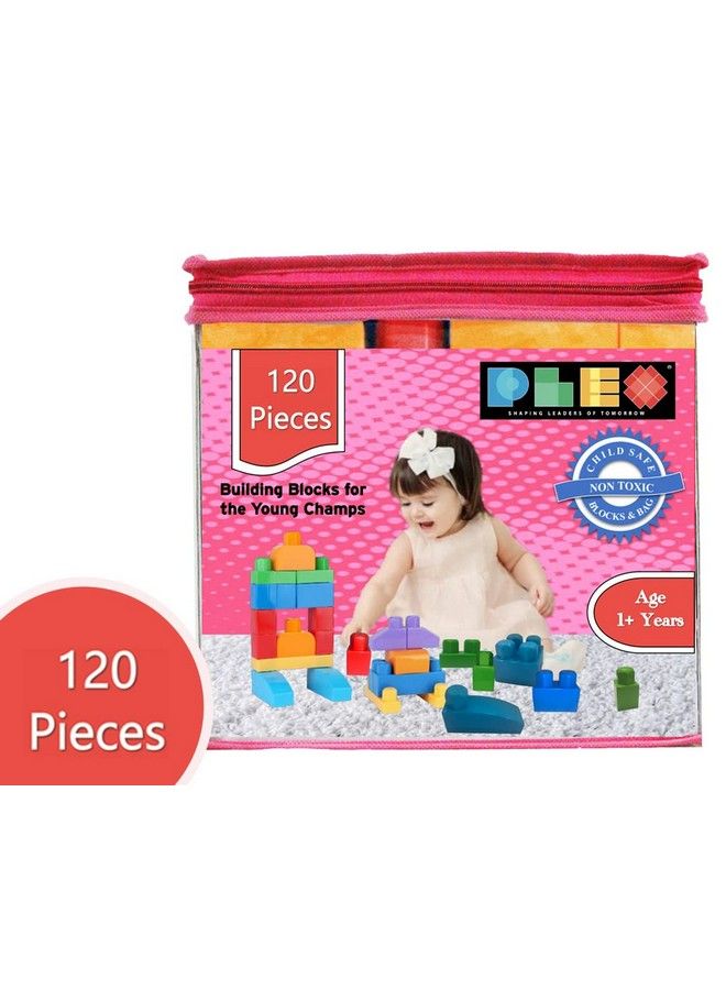 plex Building & Construction Blocks ; 1+ Years Of Age ; Multi Color Blocks ; Perfect For Indoor & Outdoor ; Educational Toy ; Interlocking Blocks (Pink Bag 120 Pcs Blocks) - Image 3