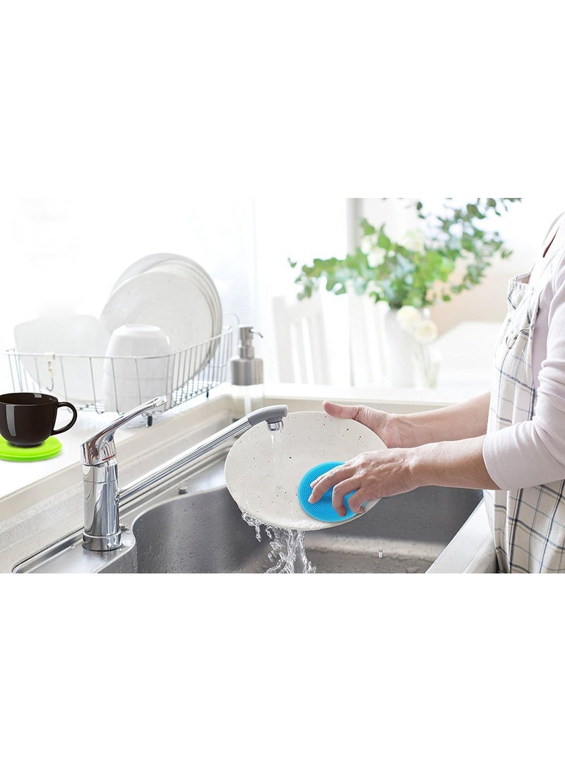 Silicone Washing Sponge Antibacterial Silicone Dish Scrubber Fruit and Vegetable Washing Brush Round Scrubber Pad Multipurpose - 2 Piece - Image 2