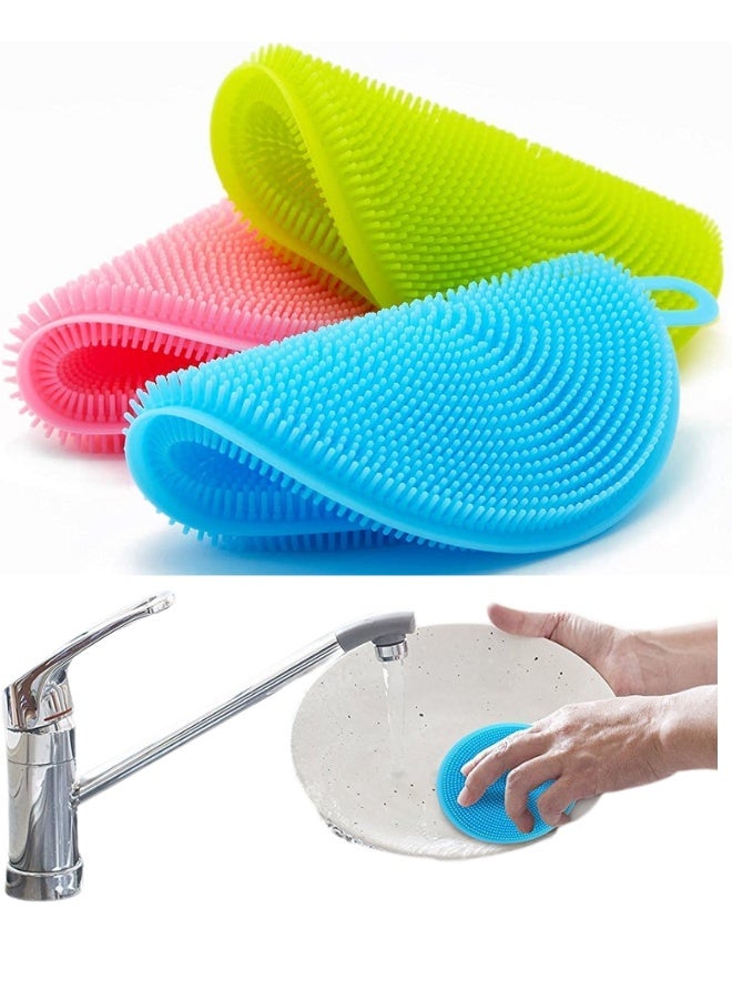Silicone Washing Sponge Antibacterial Silicone Dish Scrubber Fruit and Vegetable Washing Brush Round Scrubber Pad Multipurpose - 2 Piece - Image 1