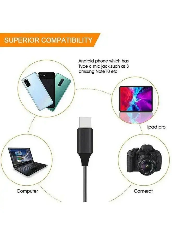 Lavalier Condenser Microphone, 20Hz-16KHz, 30dB Sensitivity, 150cm Cable, Type-C Plug, Foam Windscreen, 360° Rotatable Clip GL-140 - Image 3