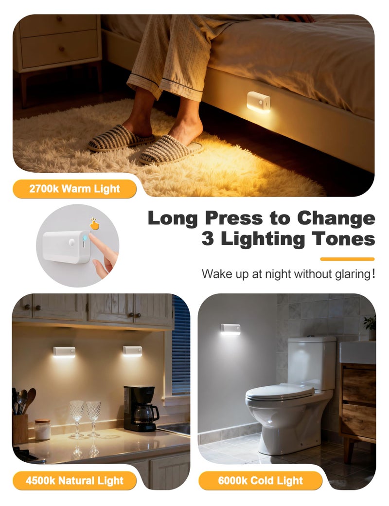 VOLISUN Motion Sensor Stair Light Indoor Rechargeable 6 Pack, Night Lights Indoor for Step, Hallway, Toilet, Magnetic Stick-On Wall Lights, 3 Modes & 3 Color Temperatures(White) - Image 5