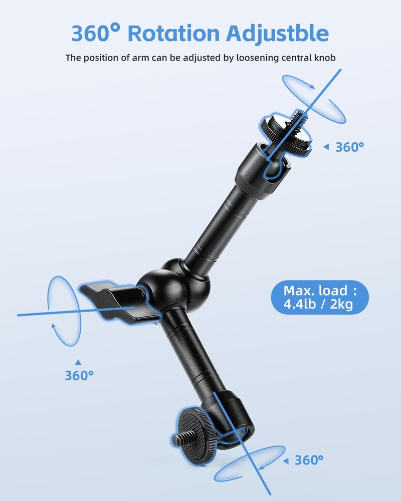 UTEBIT Adjustable Magic Arm with Super Clamp,9 inch with 1/4" and 3/8" Thread,Articulating Arm Clamp Friction Power Arm Crab Screw Kit for LCD Monitor, LED Light, Flash Light, Camera Rig - Image 3