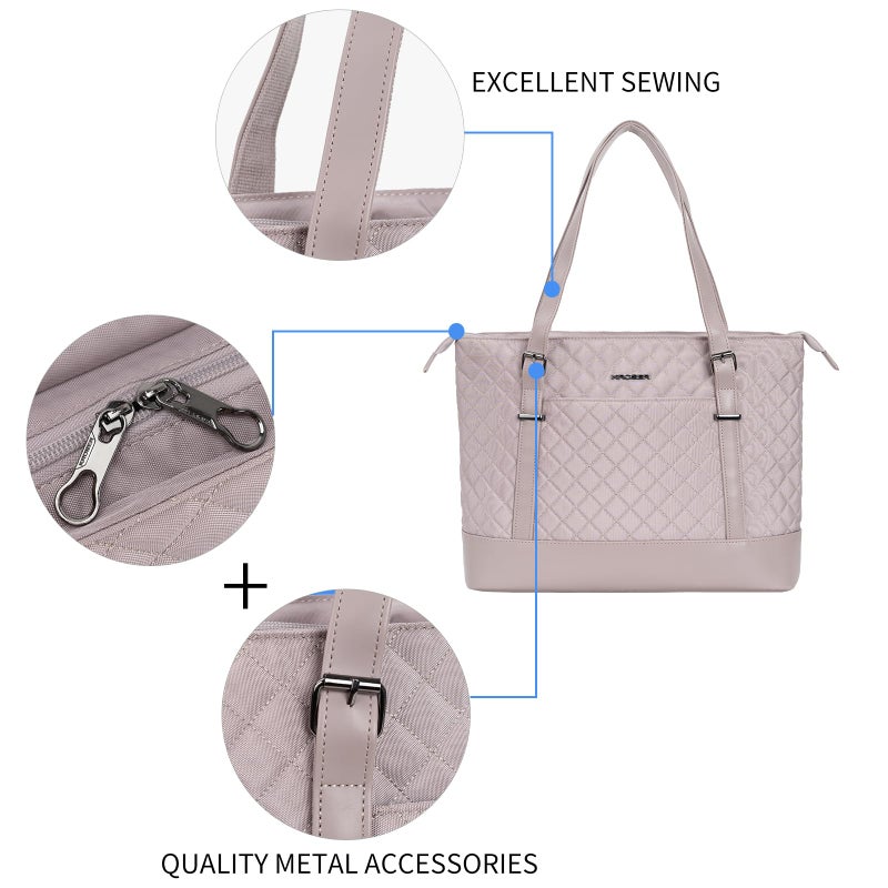 KROSER Laptop Tote Bag 15.6 Inch with USB Port, Large Work Tote Bag Computer Shoulder Bag for Women, Laptop Carrying Case Stylish Handbag Gift for Office Business Travel(Grey Pink) - Image 3