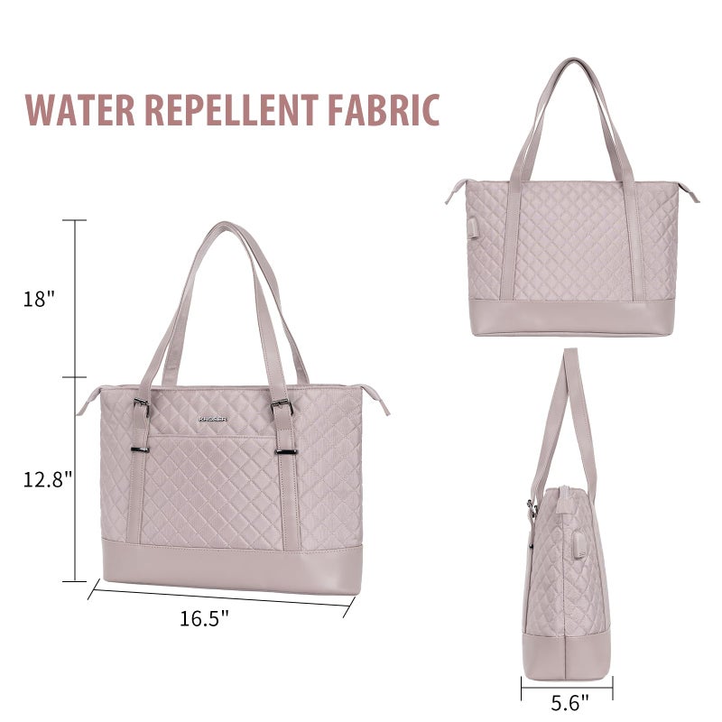 KROSER Laptop Tote Bag 15.6 Inch with USB Port, Large Work Tote Bag Computer Shoulder Bag for Women, Laptop Carrying Case Stylish Handbag Gift for Office Business Travel(Grey Pink) - Image 4