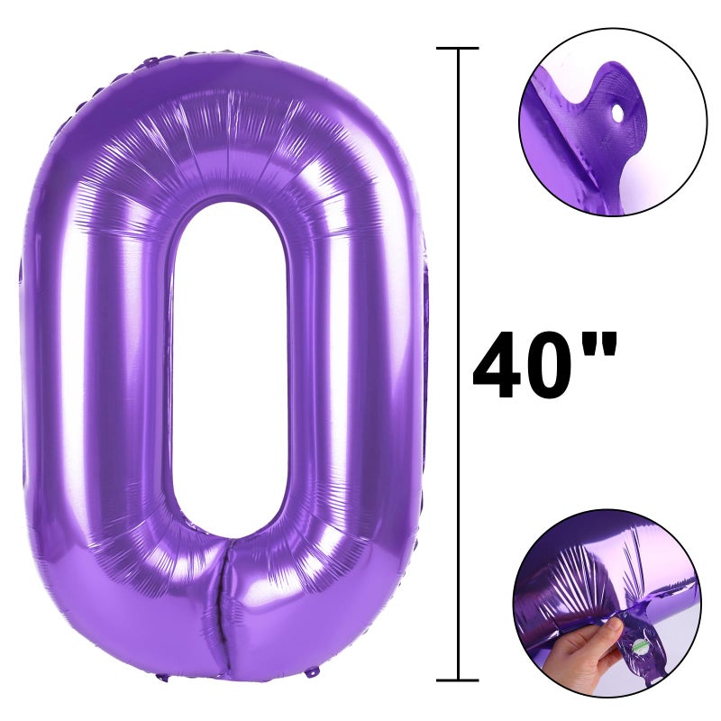 Kelfuoya 40 Inch Purple Number 0 Balloon Giant Large Nmuber 0 10 20 Foil Balloon for Birthdays,Anniversaries Graduations, 10th 20th Birthday Decorations - Image 2