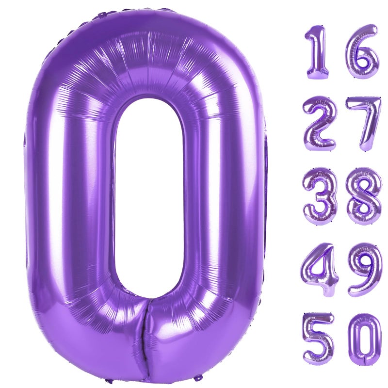 Kelfuoya 40 Inch Purple Number 0 Balloon Giant Large Nmuber 0 10 20 Foil Balloon for Birthdays,Anniversaries Graduations, 10th 20th Birthday Decorations - Image 1