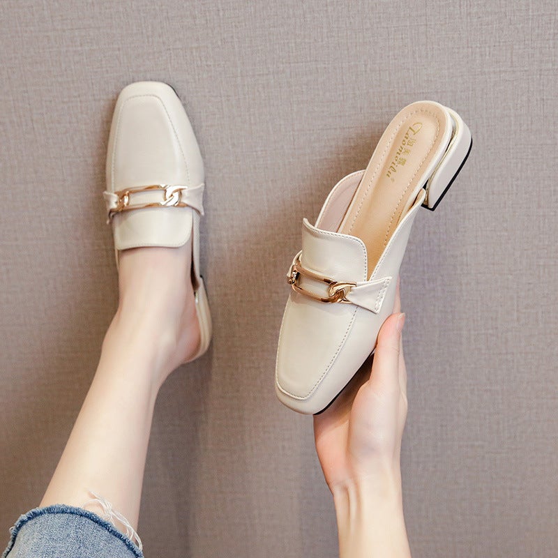2025 Summer Open-Toe Mules For Women, Chunky Mid-Heel Fashionable Large Size Korean Style Trendy Sandals - Image 1