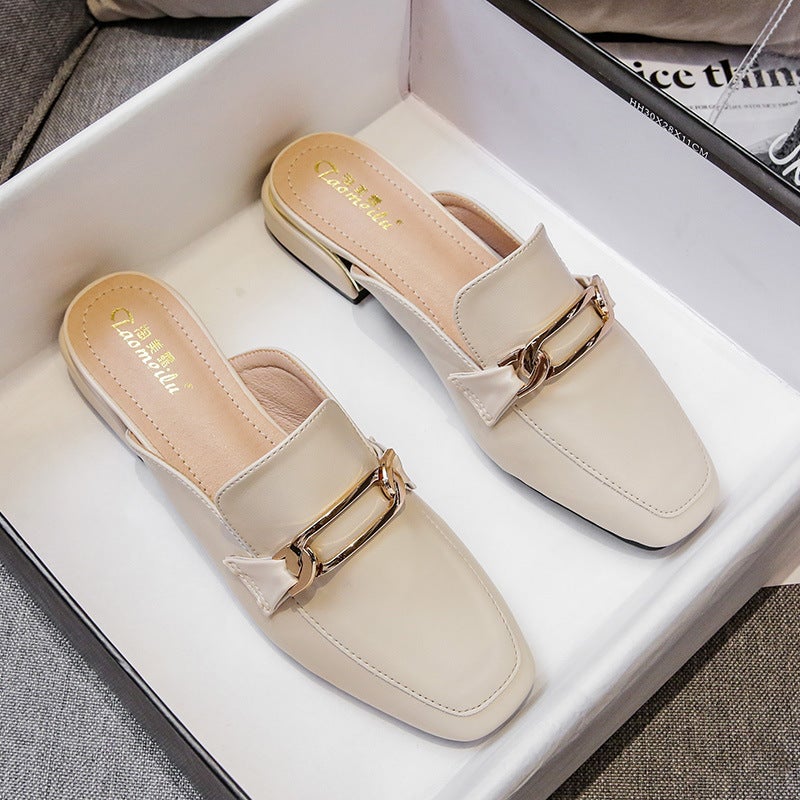 2025 Summer Open-Toe Mules For Women, Chunky Mid-Heel Fashionable Large Size Korean Style Trendy Sandals - Image 2