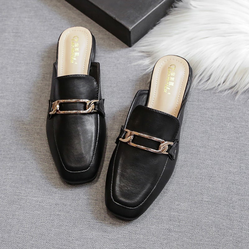 2025 Summer Open-Toe Mules For Women, Chunky Mid-Heel Fashionable Large Size Korean Style Trendy Sandals - Image 5