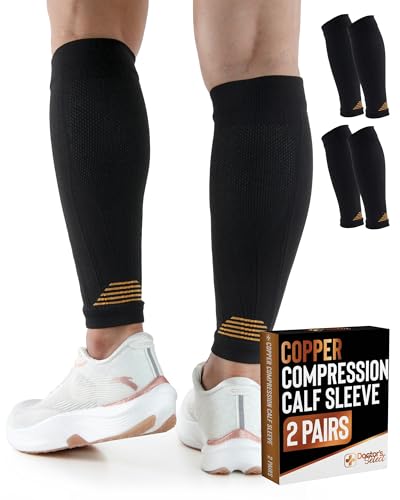 Doctor's Select Doctors Select 2 Pairs Copper Calf Compression Sleeve Compression Calf Sleeves Men Compression Sleeves for Men Leg Shin Splint Compression Sleeve Black with Copper - Image 2