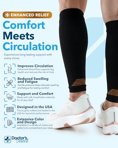 Doctor's Select Doctors Select 2 Pairs Copper Calf Compression Sleeve Compression Calf Sleeves Men Compression Sleeves for Men Leg Shin Splint Compression Sleeve Black with Copper - Image 5